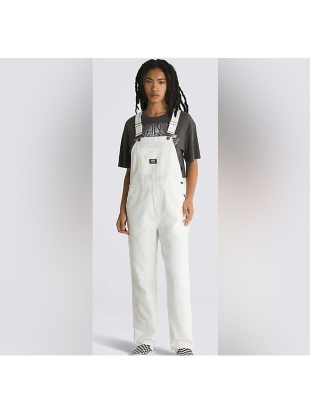 Wildfang Essential Overall L White Brushed Cotton Black Stitches